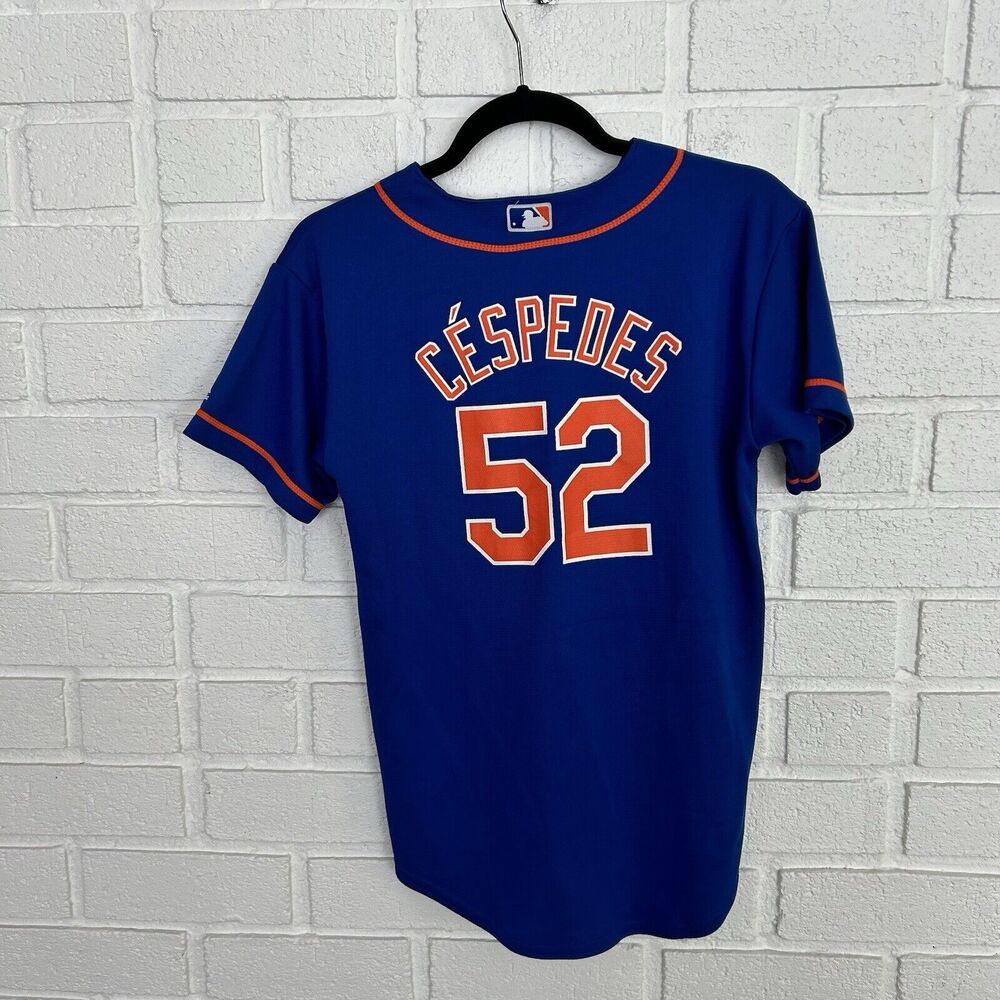New York Mets Jersey Cespedes 52 Youth Large Blue Orange Cool Base Majestic